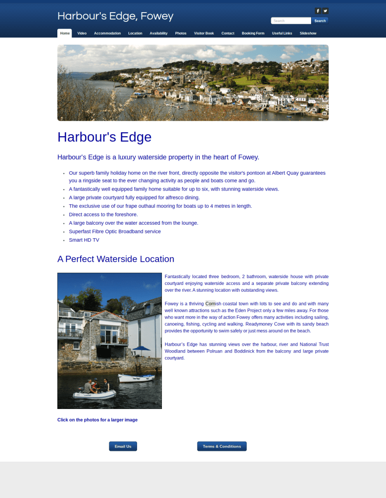 A screenshot of the Harbour's Edge website before it was redesigned.