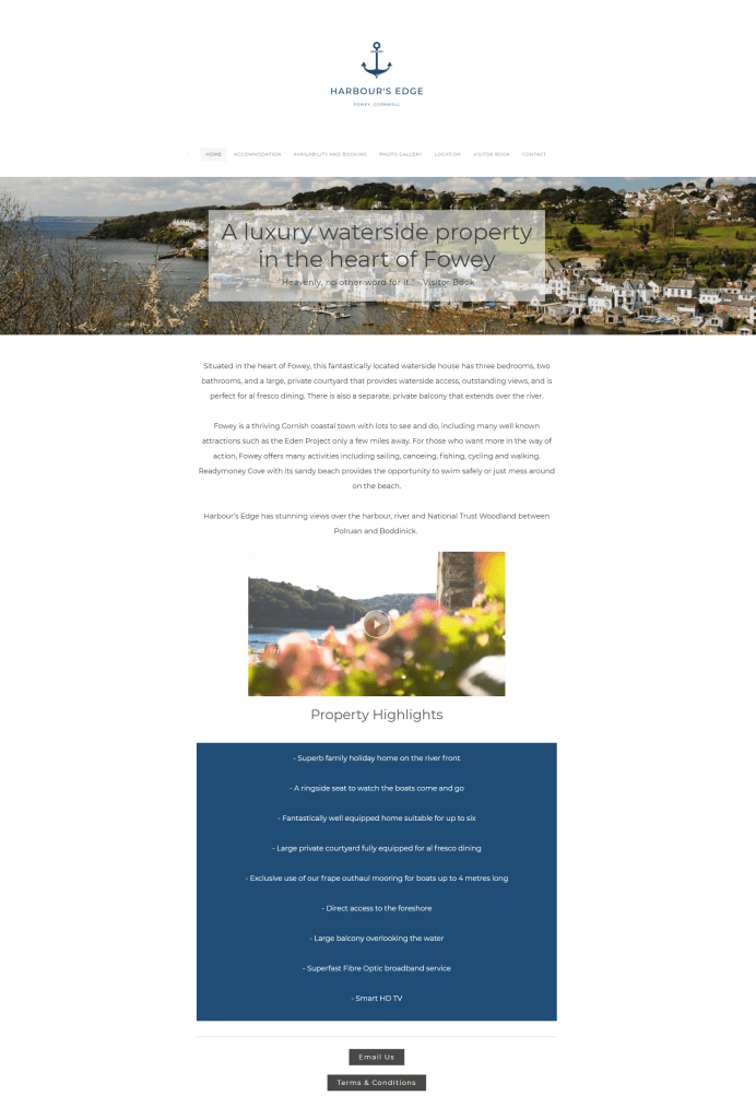 A screenshot of the Harbour's Edge website after it was redesigned.